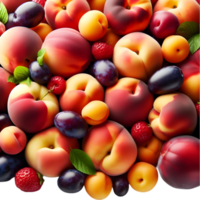 Peaches, nectarines, and strawberries are arranged in a pile png