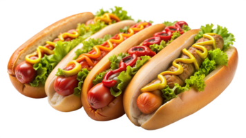 A row of hot dogs with mustard and lettuce on them png