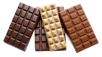 A row of chocolate bars with different shapes and sizes png