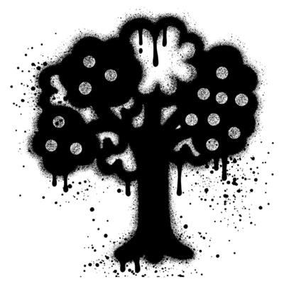 Spray Painted Graffiti tree isolated on white background.
