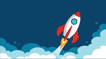 rocket launch into space graphic illustration with clouds and smoke vector