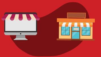 online shopping store and physical shop combination isolated graphics vector