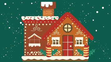 Snowy Christmas house in new year's eve with snowflakes illustration vector