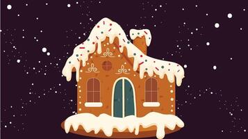 Snowy Christmas house in new year's eve with snowflakes illustration vector