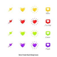 Set of Cute Heart Emoji Icons, Simple romantic objects decoration. 4 color heart shape illustration. vector