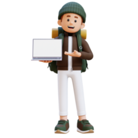 3D Traveller Character Presenting on Empty Computer Screen png
