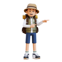 3d viajero personaje señalando a el izquierda actitud png