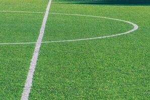 detail of the center line in a synthetic grass surface of a soccer field photo