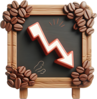 Isometric 3d Flat icon as Blackboard with Coffee Beans and Downward Arrow concept as A blackboard featuring coffee beans and a downward arrow set against a whimsical background off png