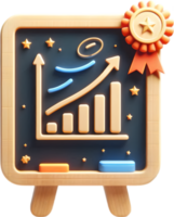 Isometric 3d Flat icon as Blackboard with Achievement Graph and Ribbon concept as A blackboard with an achievement graph and a ribbon set against a dreamy background offering ample png