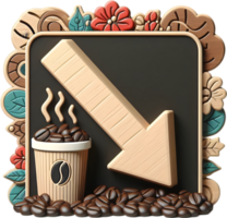 Isometric 3d Flat icon as Blackboard with Coffee Beans and Downward Arrow concept as A blackboard featuring coffee beans and a downward arrow set against a whimsical background off png