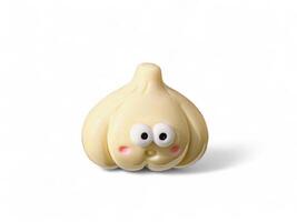 Cute miniature toy with garlic character on a white background photo