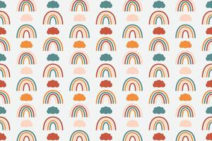 Colorful cute rainbow with clouds seamless pattern vector