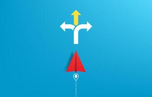 Choosing a right path to move forward. Business decision making and the way to success. Paper plane with arrows pointing three different directions. vector