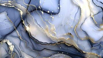Modern Artistic Design with Gold, Blue, Grey, and Turquoise Accents, Fluid Ink and Watercolor Patterns, Abstract Waves and Swirls, and Luxurious Marble Texture Background photo