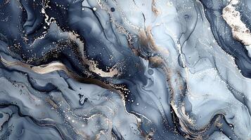 Modern Artistic Design with Gold, Blue, Grey, and Turquoise Accents, Fluid Ink and Watercolor Patterns, Abstract Waves and Swirls, and Luxurious Marble Texture Background photo