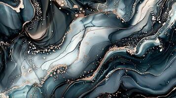 Modern Artistic Design with Gold, Blue, Grey, and Turquoise Accents, Fluid Ink and Watercolor Patterns, Abstract Waves and Swirls, and Luxurious Marble Texture Background photo
