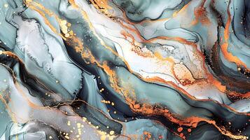 Modern Artistic Design with Gold, Blue, Grey, and Turquoise Accents, Fluid Ink and Watercolor Patterns, Abstract Waves and Swirls, and Luxurious Marble Texture Background photo