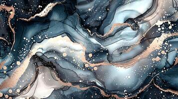Modern Artistic Design with Gold, Blue, Grey, and Turquoise Accents, Fluid Ink and Watercolor Patterns, Abstract Waves and Swirls, and Luxurious Marble Texture Background photo