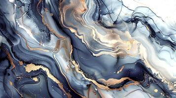 Modern Artistic Design with Gold, Blue, Grey, and Turquoise Accents, Fluid Ink and Watercolor Patterns, Abstract Waves and Swirls, and Luxurious Marble Texture Background photo