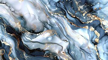 Modern Artistic Design with Gold, Blue, Grey, and Turquoise Accents, Fluid Ink and Watercolor Patterns, Abstract Waves and Swirls, and Luxurious Marble Texture Background photo