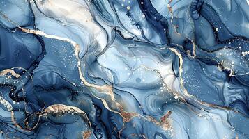 Modern Artistic Design with Gold, Blue, Grey, and Turquoise Accents, Fluid Ink and Watercolor Patterns, Abstract Waves and Swirls, and Luxurious Marble Texture Background photo