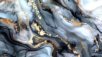 Modern Artistic Design with Gold, Blue, Grey, and Turquoise Accents, Fluid Ink and Watercolor Patterns, Abstract Waves and Swirls, and Luxurious Marble Texture Background photo