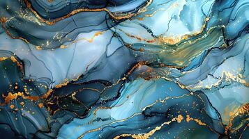 Modern Artistic Design with Gold, Blue, Grey, and Turquoise Accents, Fluid Ink and Watercolor Patterns, Abstract Waves and Swirls, and Luxurious Marble Texture Background photo