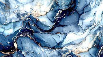 Modern Artistic Design with Gold, Blue, Grey, and Turquoise Accents, Fluid Ink and Watercolor Patterns, Abstract Waves and Swirls, and Luxurious Marble Texture Background photo