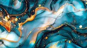 Modern Artistic Design with Gold, Blue, Grey, and Turquoise Accents, Fluid Ink and Watercolor Patterns, Abstract Waves and Swirls, and Luxurious Marble Texture Background photo