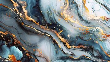 Modern Artistic Design with Gold, Blue, Grey, and Turquoise Accents, Fluid Ink and Watercolor Patterns, Abstract Waves and Swirls, and Luxurious Marble Texture Background photo