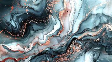 Modern Artistic Design with Gold, Blue, Grey, and Turquoise Accents, Fluid Ink and Watercolor Patterns, Abstract Waves and Swirls, and Luxurious Marble Texture Background photo