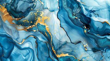 Modern Artistic Design with Gold, Blue, Grey, and Turquoise Accents, Fluid Ink and Watercolor Patterns, Abstract Waves and Swirls, and Luxurious Marble Texture Background photo
