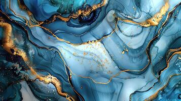 Modern Artistic Design with Gold, Blue, Grey, and Turquoise Accents, Fluid Ink and Watercolor Patterns, Abstract Waves and Swirls, and Luxurious Marble Texture Background photo
