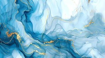 Modern Artistic Design with Gold, Blue, Grey, and Turquoise Accents, Fluid Ink and Watercolor Patterns, Abstract Waves and Swirls, and Luxurious Marble Texture Background photo