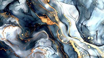 Modern Artistic Design with Gold, Blue, Grey, and Turquoise Accents, Fluid Ink and Watercolor Patterns, Abstract Waves and Swirls, and Luxurious Marble Texture Background photo