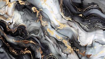 Modern Artistic Design with Gold, Blue, Grey, and Turquoise Accents, Fluid Ink and Watercolor Patterns, Abstract Waves and Swirls, and Luxurious Marble Texture Background photo