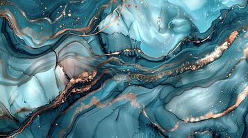 Modern Artistic Design with Gold, Blue, Grey, and Turquoise Accents, Fluid Ink and Watercolor Patterns, Abstract Waves and Swirls, and Luxurious Marble Texture Background photo