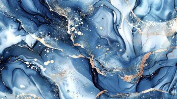 Modern Artistic Design with Gold, Blue, Grey, and Turquoise Accents, Fluid Ink and Watercolor Patterns, Abstract Waves and Swirls, and Luxurious Marble Texture Background photo