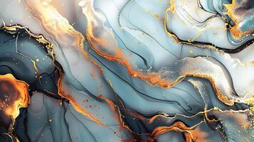 Modern Artistic Design with Gold, Blue, Grey, and Turquoise Accents, Fluid Ink and Watercolor Patterns, Abstract Waves and Swirls, and Luxurious Marble Texture Background photo