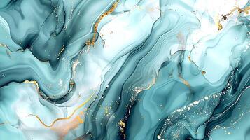 Modern blue, grey and gold abstract marble background with turquoise accents, featuring fluid liquid ink swirls and golden glitter waves in a watercolor texture a luxurious and elegant composition photo