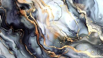 Modern Artistic Design with Gold, Blue, Grey, and Turquoise Accents, Fluid Ink and Watercolor Patterns, Abstract Waves and Swirls, and Luxurious Marble Texture Background photo