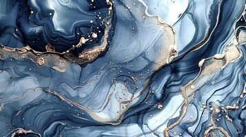 Modern Artistic Design with Gold, Blue, Grey, and Turquoise Accents, Fluid Ink and Watercolor Patterns, Abstract Waves and Swirls, and Luxurious Marble Texture Background photo