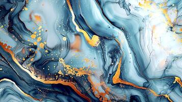 Modern Artistic Design with Gold, Blue, Grey, and Turquoise Accents, Fluid Ink and Watercolor Patterns, Abstract Waves and Swirls, and Luxurious Marble Texture Background photo