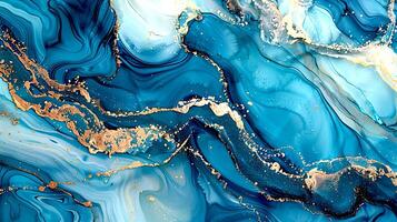 Modern Artistic Design with Gold, Blue, Grey, and Turquoise Accents, Fluid Ink and Watercolor Patterns, Abstract Waves and Swirls, and Luxurious Marble Texture Background photo