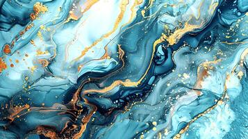 Modern Artistic Design with Gold, Blue, Grey, and Turquoise Accents, Fluid Ink and Watercolor Patterns, Abstract Waves and Swirls, and Luxurious Marble Texture Background photo