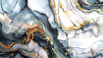 Modern Artistic Design with Gold, Blue, Grey, and Turquoise Accents, Fluid Ink and Watercolor Patterns, Abstract Waves and Swirls, and Luxurious Marble Texture Background photo