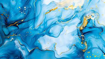 Modern Artistic Design with Gold, Blue, Grey, and Turquoise Accents, Fluid Ink and Watercolor Patterns, Abstract Waves and Swirls, and Luxurious Marble Texture Background photo
