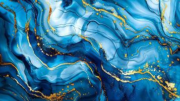 Modern Artistic Design with Gold, Blue, Grey, and Turquoise Accents, Fluid Ink and Watercolor Patterns, Abstract Waves and Swirls, and Luxurious Marble Texture Background photo
