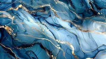 Modern Artistic Design with Gold, Blue, Grey, and Turquoise Accents, Fluid Ink and Watercolor Patterns, Abstract Waves and Swirls, and Luxurious Marble Texture Background photo